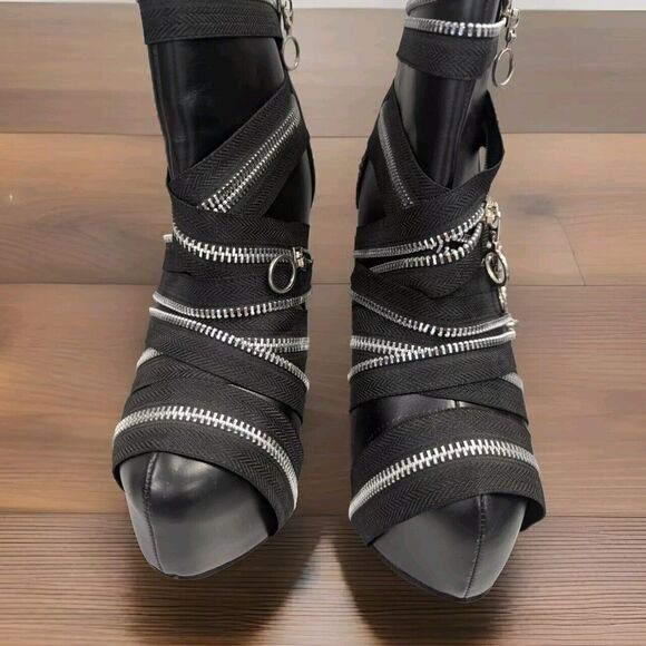 SHOW STORY WOMEN'S BLACK ZIPPER CLOSE TOE HEEL PLATFORM SZ 6 1/2 37 - Picture 4 of 14